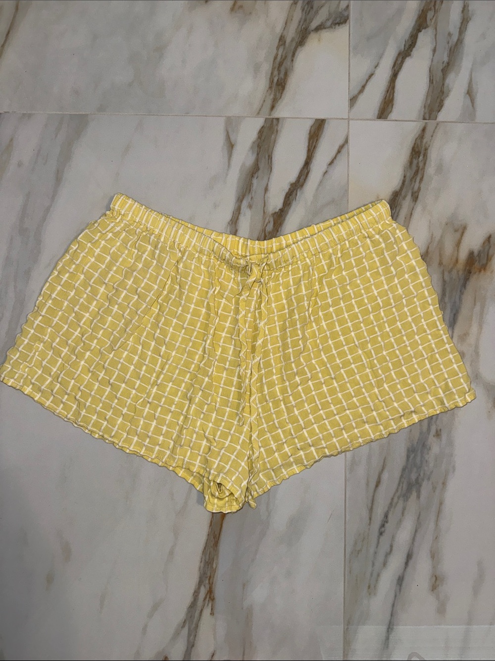 Women's Yellow Grid Print Relaxed Shorts